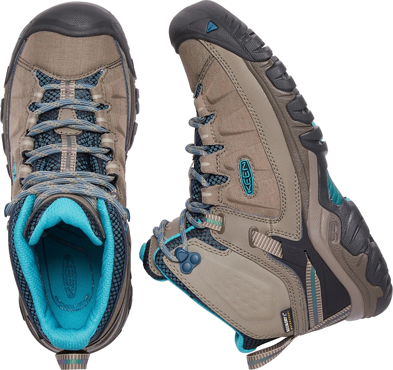 'Keen Outdoor' Women's Targhee EXP WP Mid Hiker - Brindle / Blue Coral - Image 2