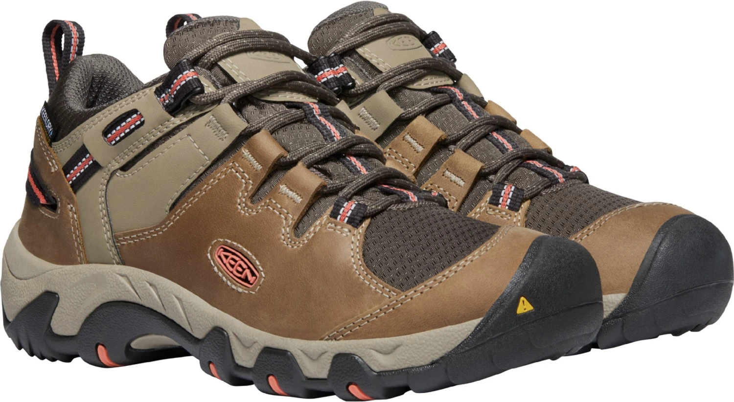 'Keen Outdoor' Women's Steens WP Leather Low Hiker - Timberwolf / Coral - Image 4