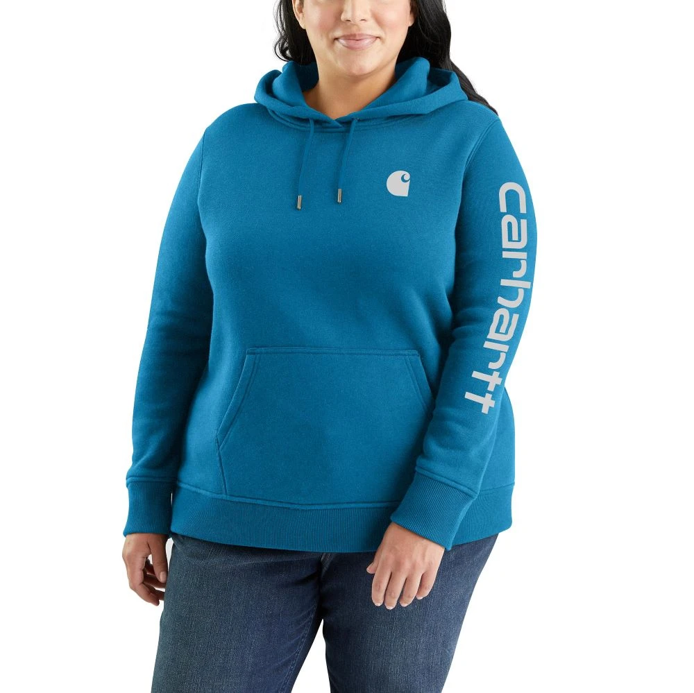 'Carhartt' Women's Clarksburg Logo Sleeve Graphic Hoodie - Marine Blue - Image 2