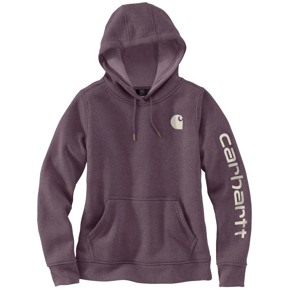 'Carhartt' Women's Clarksburg Logo Sleeve Graphic Hoodie - Blackberry Heather - Image 3