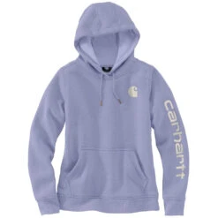 'Carhartt' Women's Clarksburg Logo Sleeve Graphic Hoodie - Soft Lavender Heather