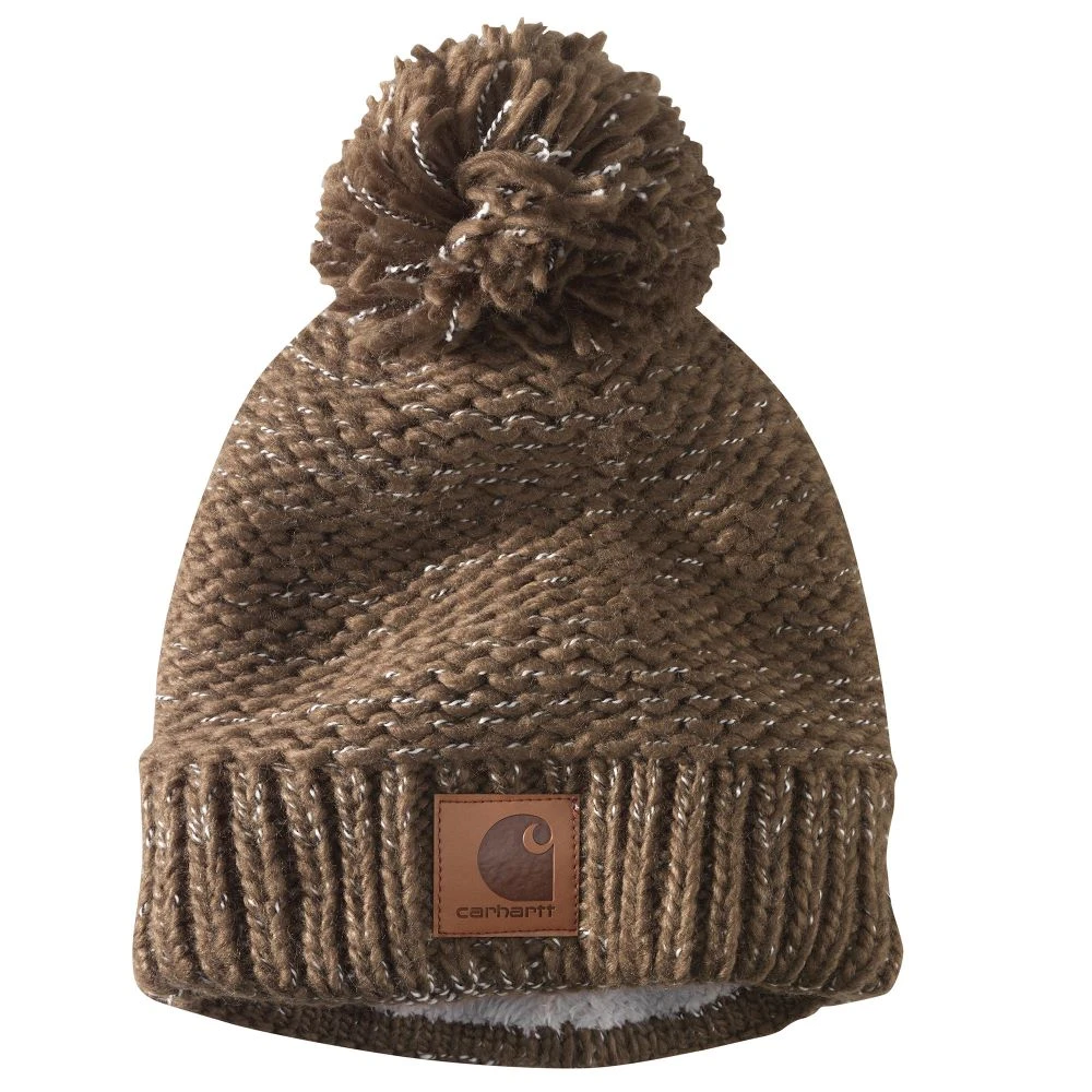 'Carhartt' Women's Rib Knit Sherpa-Lined Pom Pom Beanie - Coffee