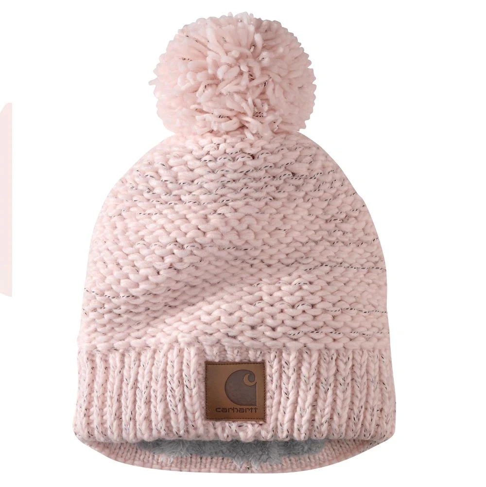 'Carhartt' Women's Rib Knit Sherpa-Lined Pom Pom Beanie - Pink Salt