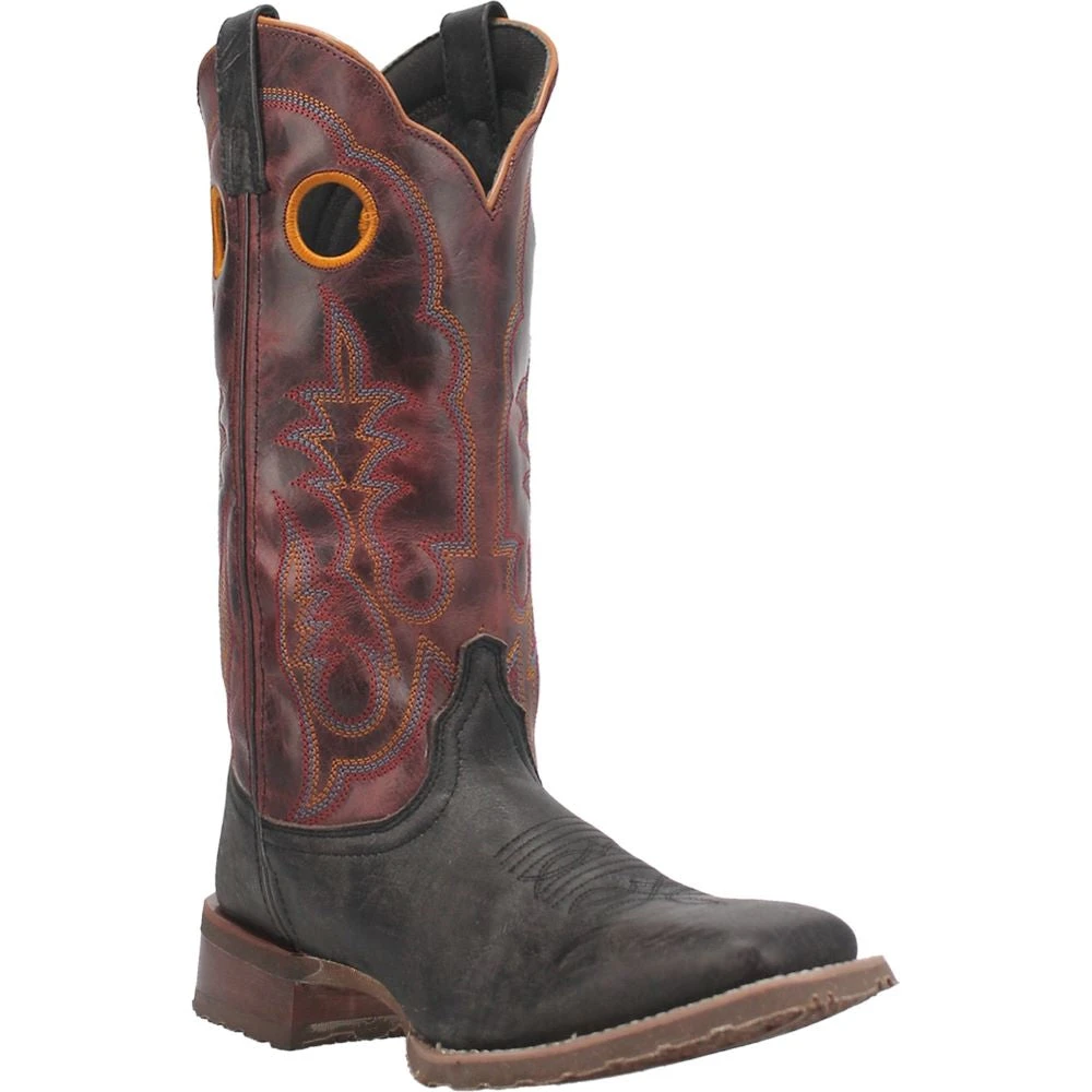 'Laredo' Men's Isaac Western Square Toe - Black / Distressed Maroon - Image 6