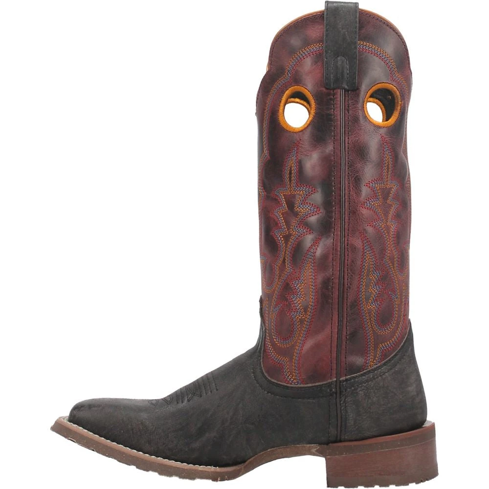 'Laredo' Men's Isaac Western Square Toe - Black / Distressed Maroon - Image 7