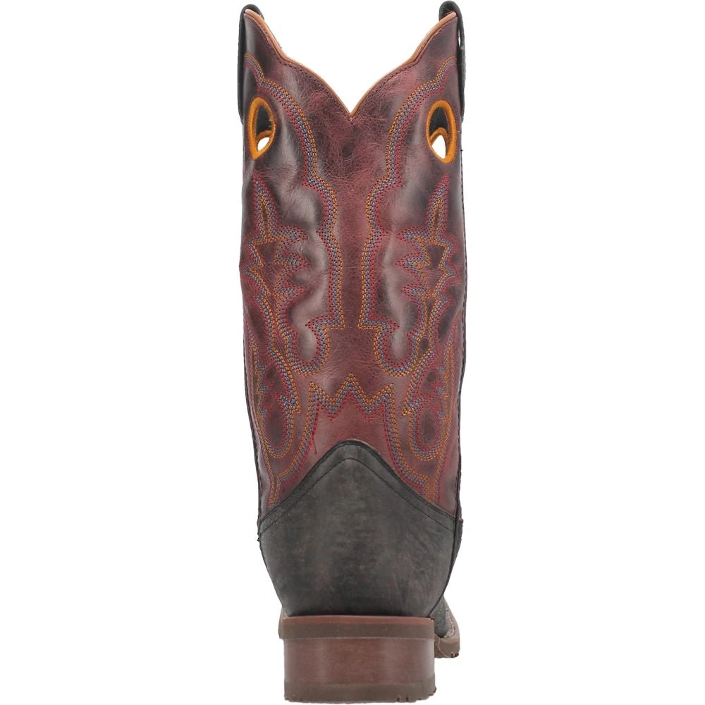 'Laredo' Men's Isaac Western Square Toe - Black / Distressed Maroon - Image 5