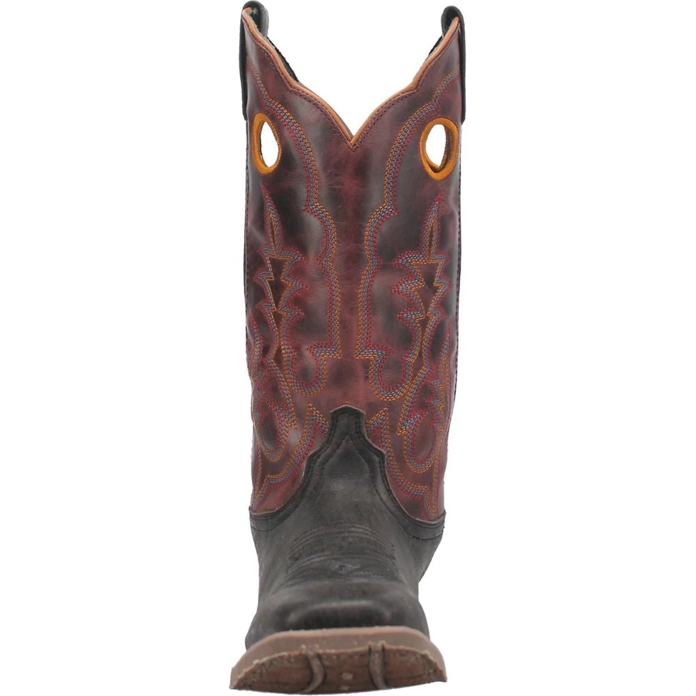 'Laredo' Men's Isaac Western Square Toe - Black / Distressed Maroon - Image 4