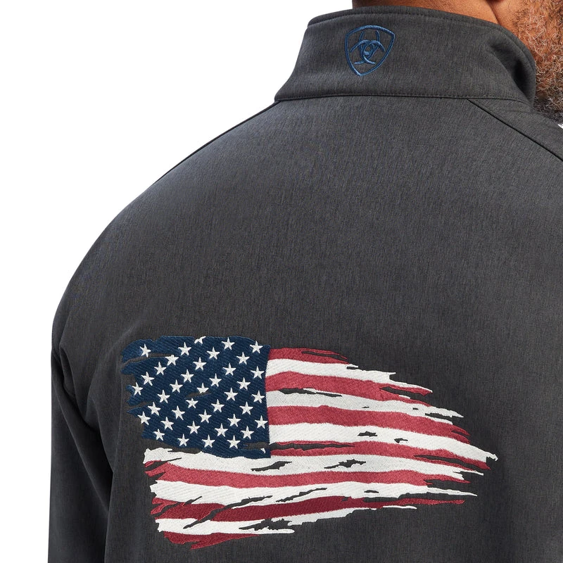 'Ariat' Men's Logo 2.0 Patriot Softshell Water Resistant Jacket - Charcoal - Image 3