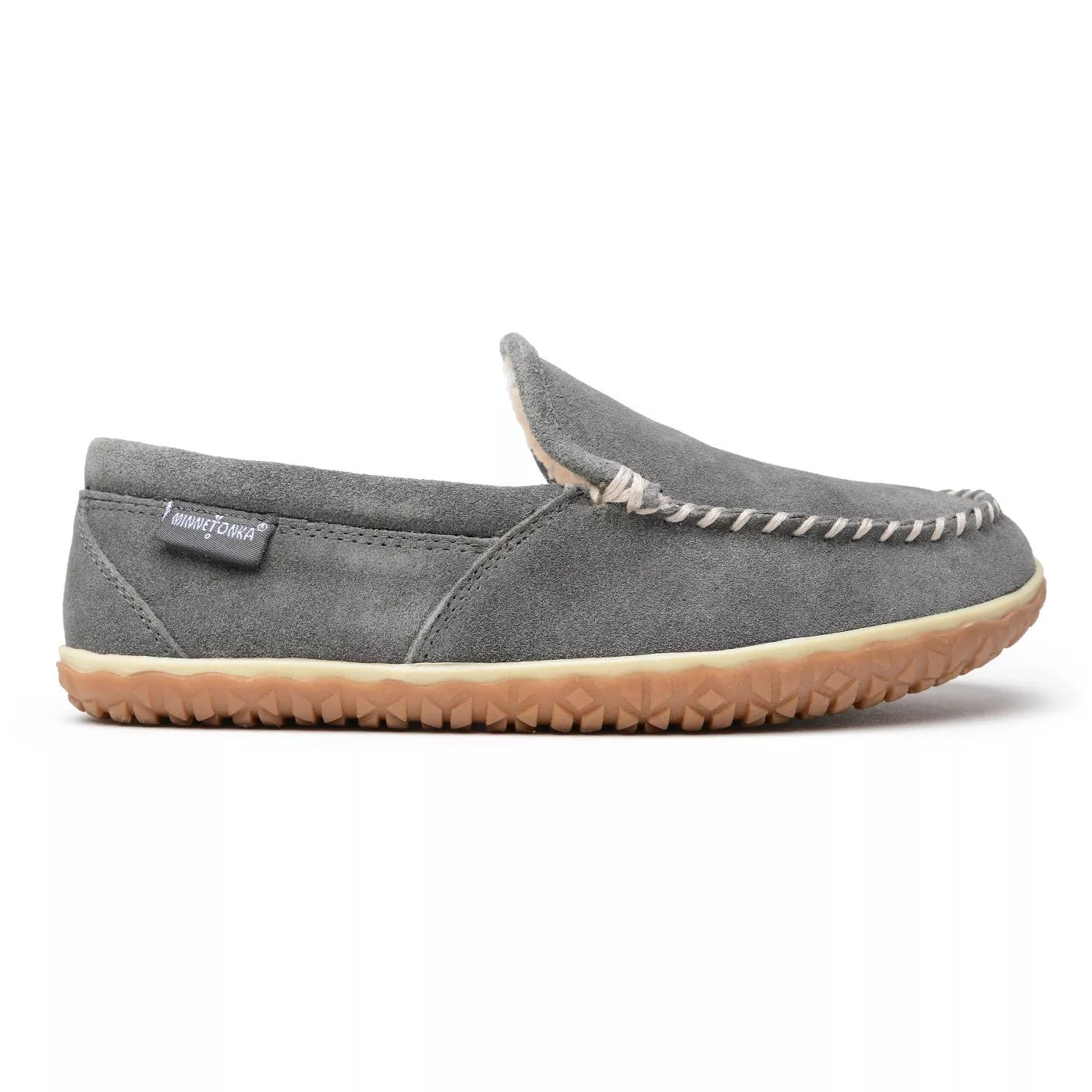 'Minnetonka' Men's Suede Tilden Moc Slipper - Grey (Wide) - Image 4