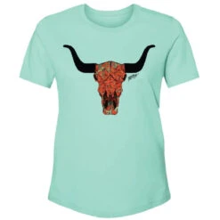 'Hooey' Women's Floral Skull Crew Neck Short Sleeve Tee - Turquoise