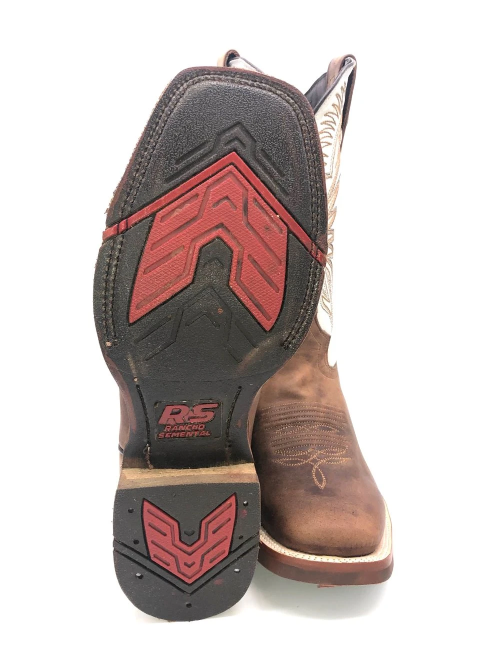 'Tanner Mark' Men's 13" Western Square Toe - Brown / Bone - Image 4