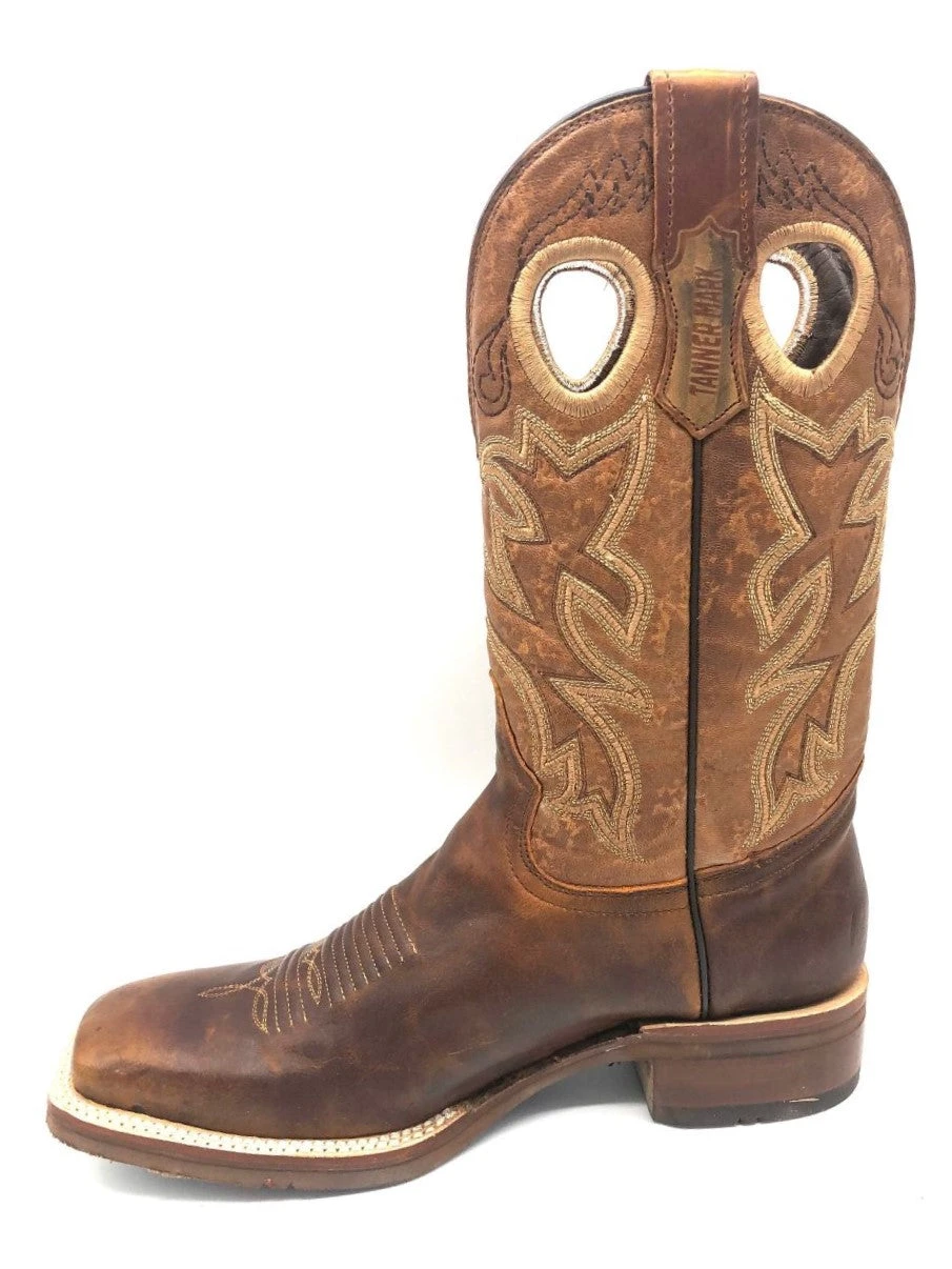 'Tanner Mark' Men's 13" Western Square Toe - Orange (Tan) / Marble Orix - Image 6