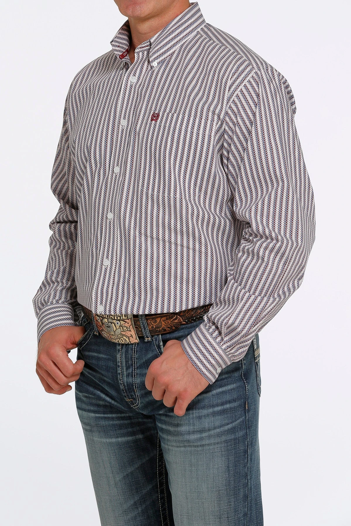 'Cinch' Men's Geo Stripe Classic Fit Button Down - White