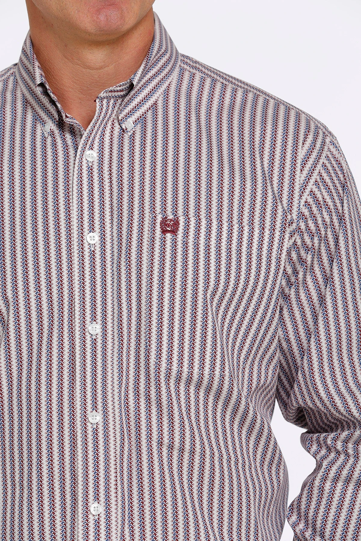 'Cinch' Men's Geo Stripe Classic Fit Button Down - White - Image 2