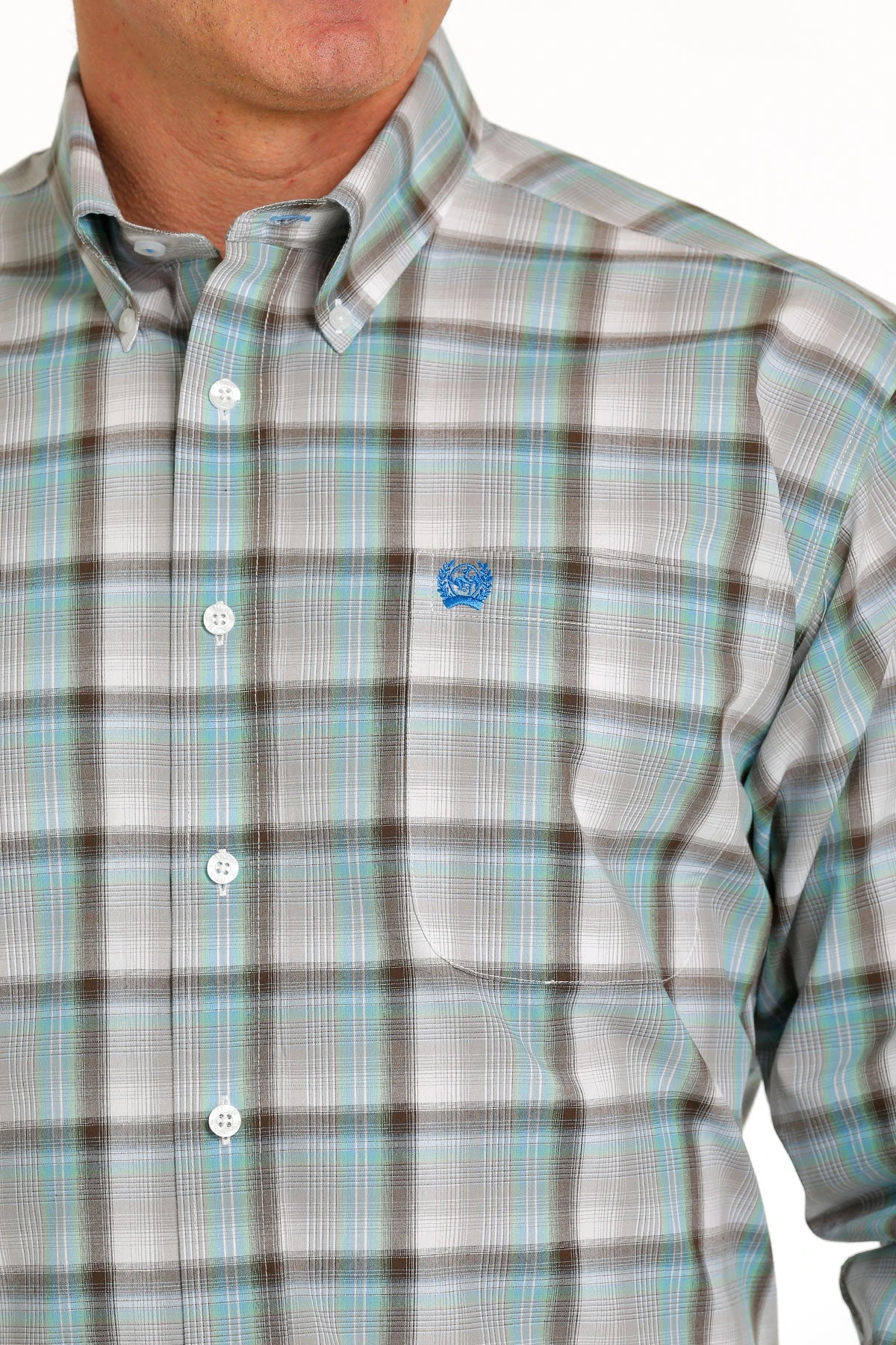 'Cinch' Men's Plaid Classic Fit Button Down - White / Green / Brown - Image 2