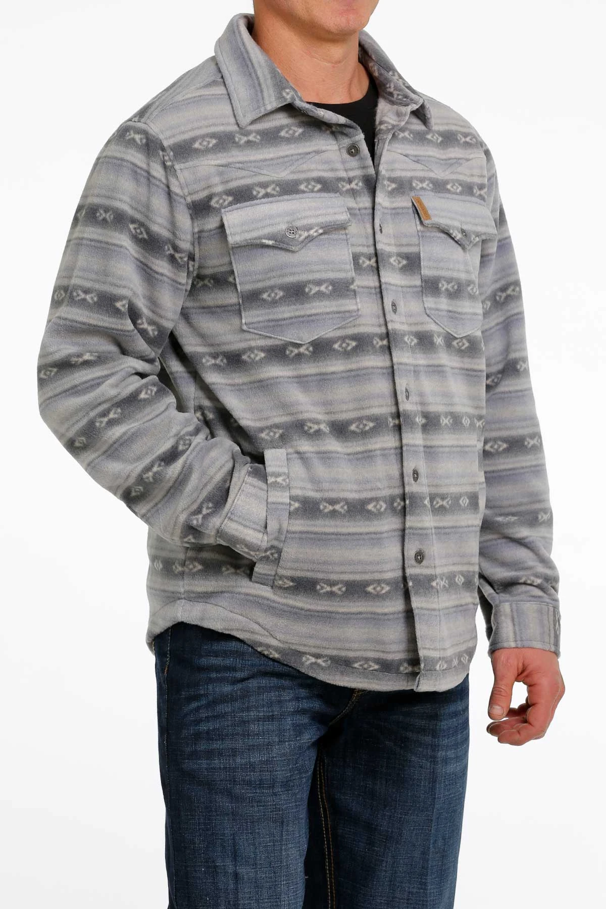'Cinch' Men's Aztec Print Polar Fleece Shirt Jacket - Blue