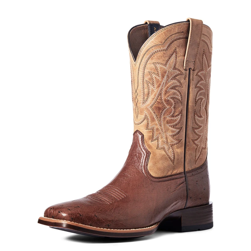 'Ariat' Men's 11" Night Life Ultra Western Square Toe - Antique Tabac Smooth Quill Ostrich / Sorrel Brown - Image 4