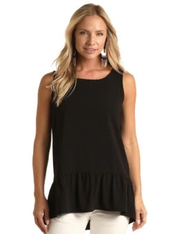 'Panhandle Slim' Women's Ruffle Tank - Black