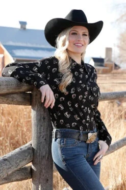 'Cruel' Women's Horse Print Rayon Long Sleeve - Black