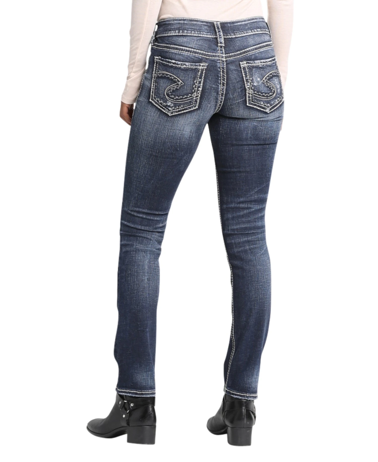 'Silver Jeans' Women's Suki Mid Rise Straight Leg - Distressed Dark Indigo - Image 2