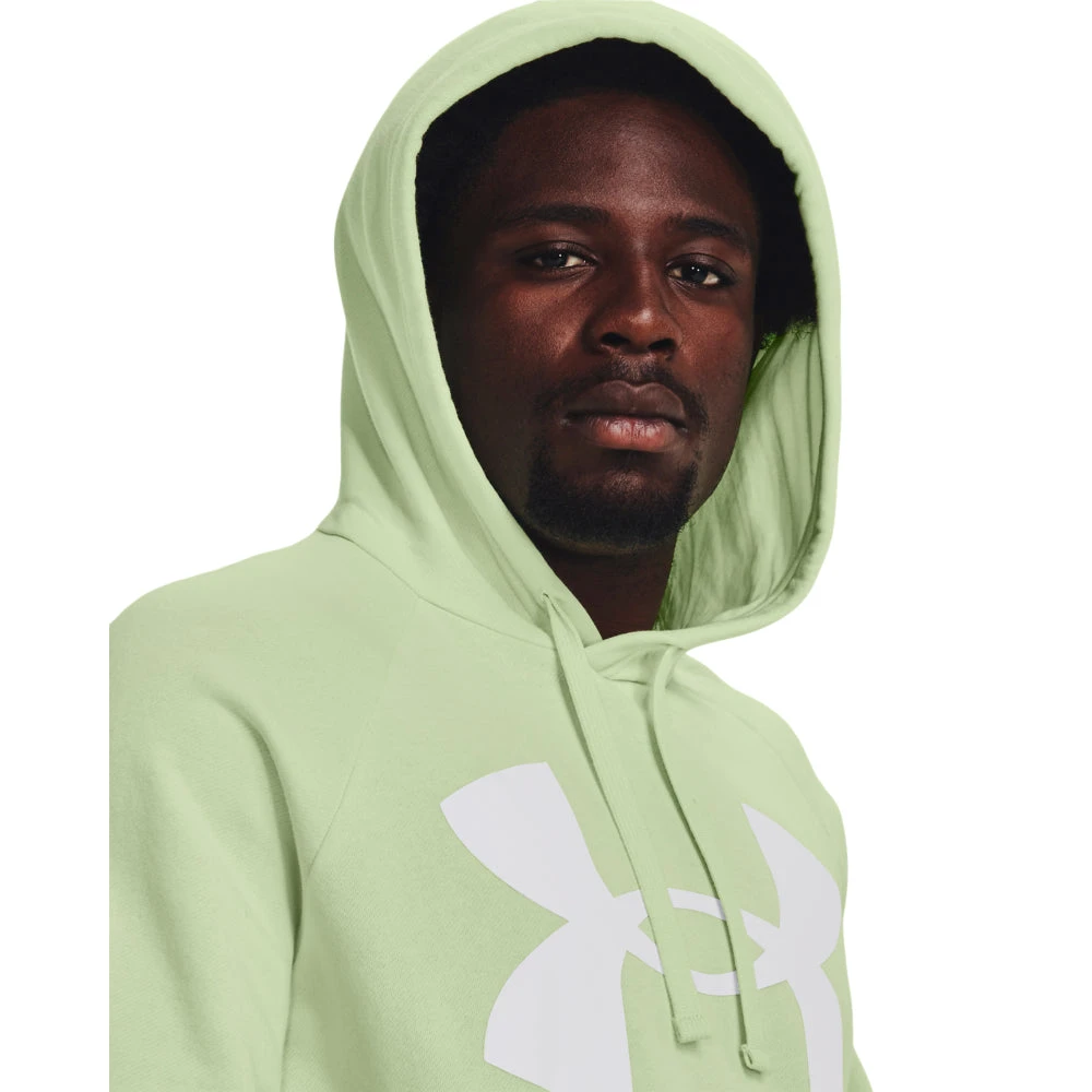 'Under Armour' Men's Rival Fleece Big Logo Hoodie - Phosphor Green / Onyx White - Image 2
